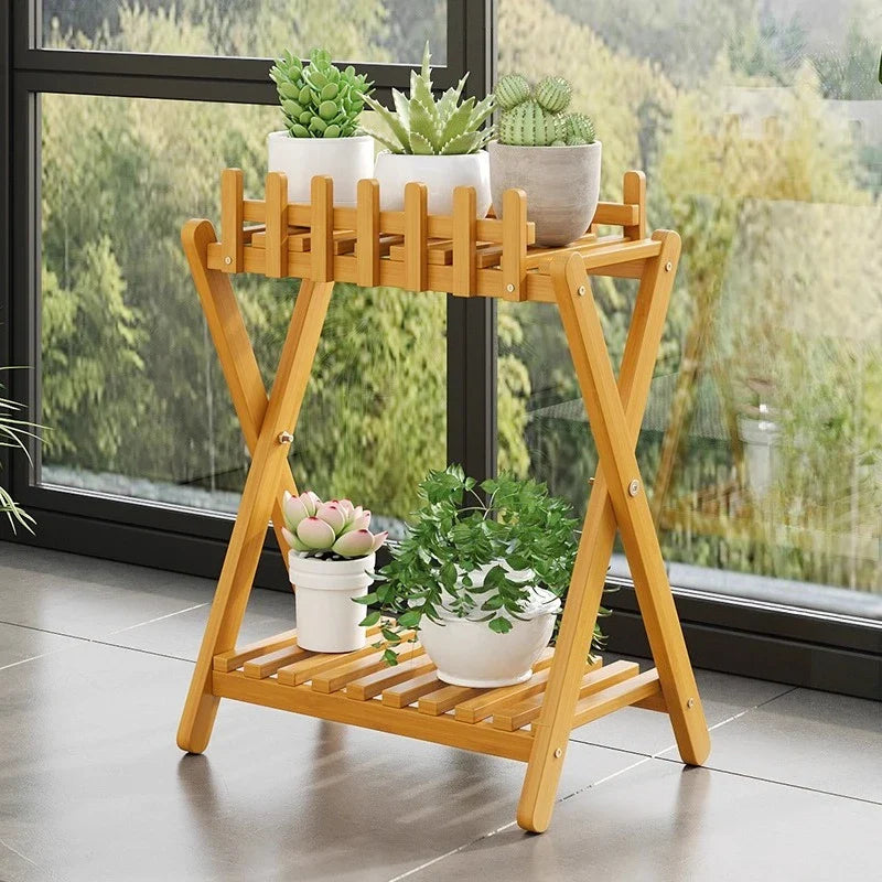 2-Tier Bamboo Plant Shelf with Decorative Trellis – Cozy Residence