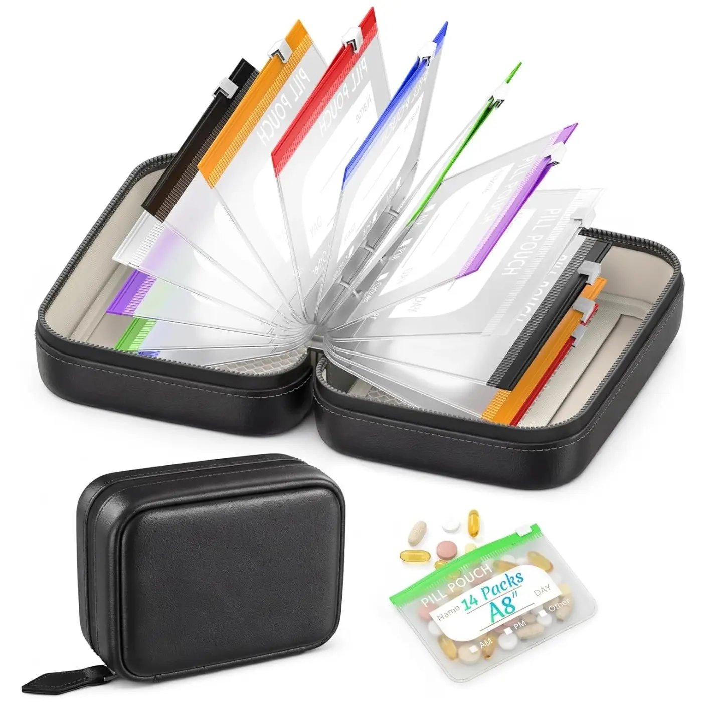 Waterproof Pill Organizer with 14 Removable Pouches