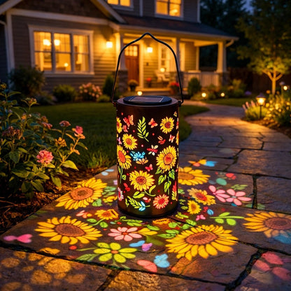 Solar Garden Lantern with Floral Light Projections