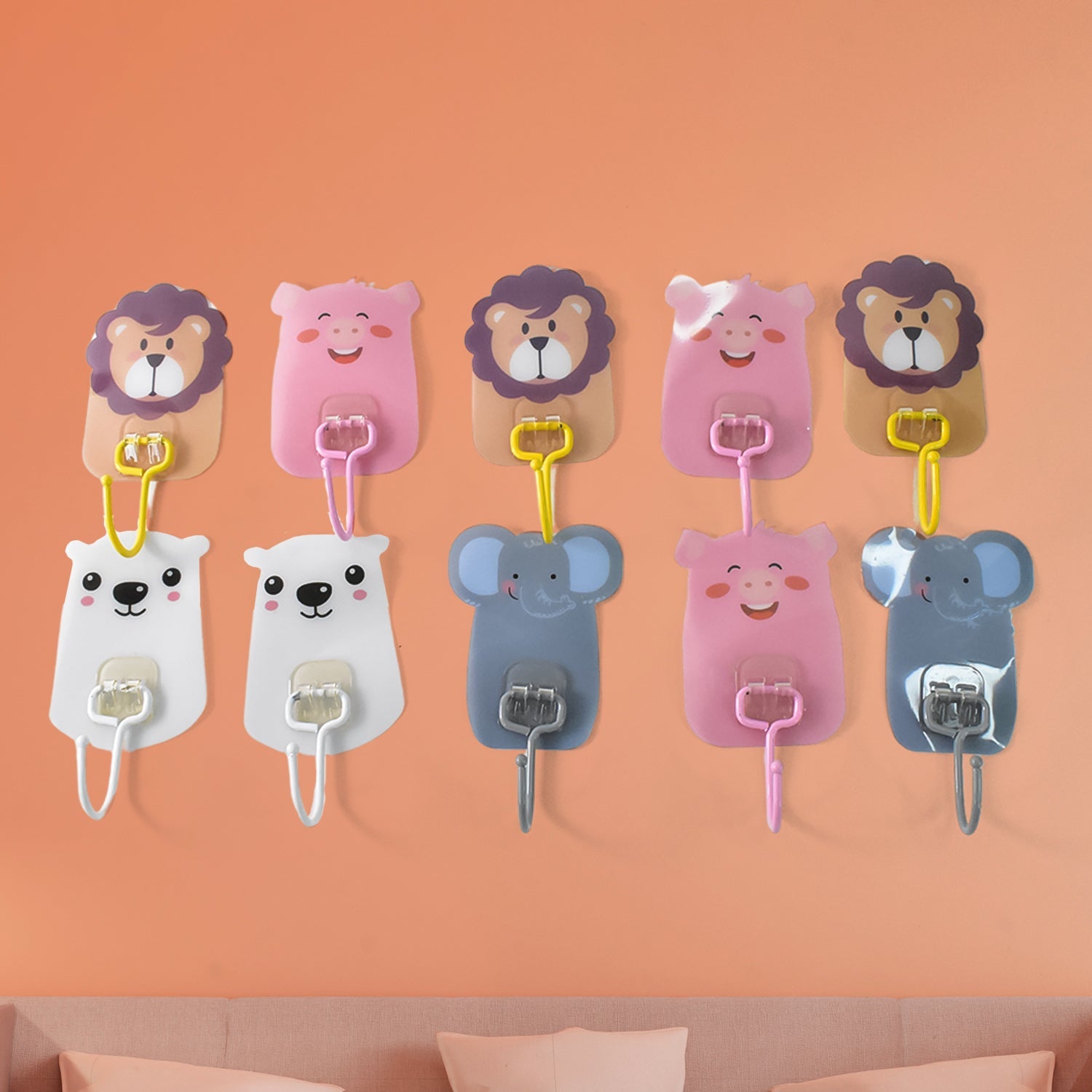 Animal Wall Hooks Set - Self-Adhesive, No-Drill Installation