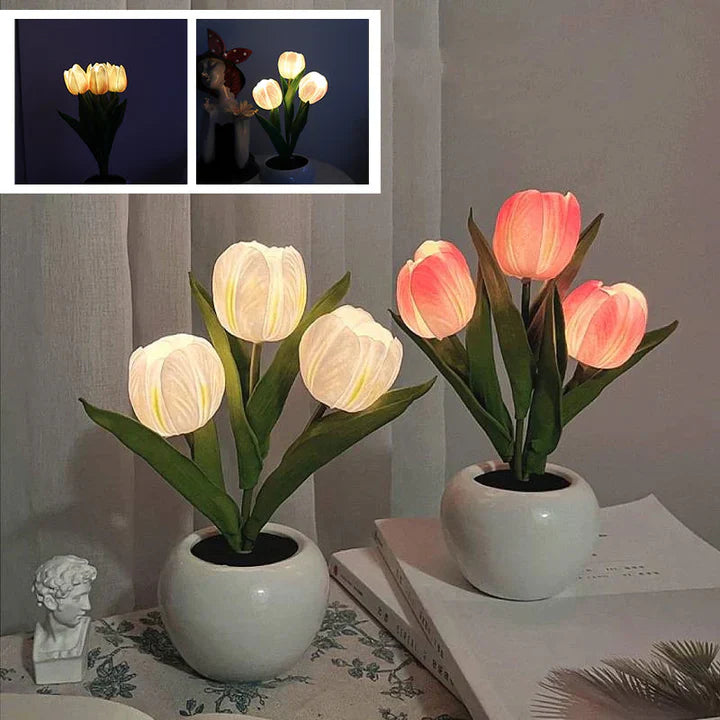 Tulip LED Table Lamp in Ceramic Pot – Warm Decorative Light