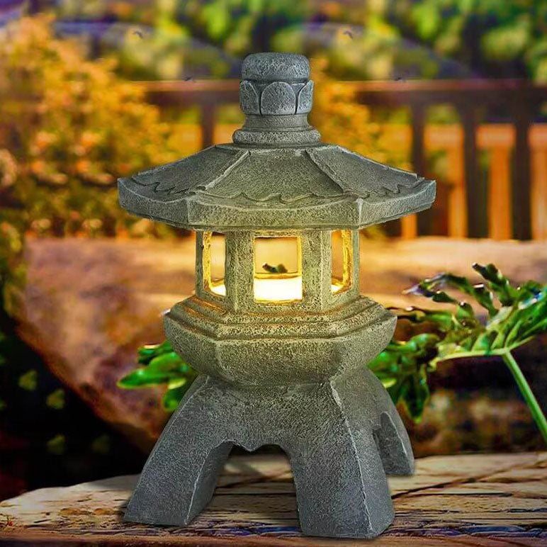 Japanese Solar Pagoda Garden Lantern with LED Light