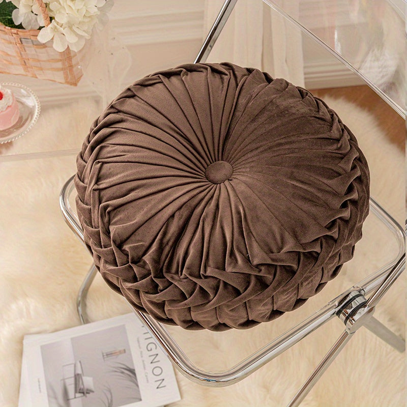 Round Velvet Floor Pillow – Soft Decorative Cushion Coffee