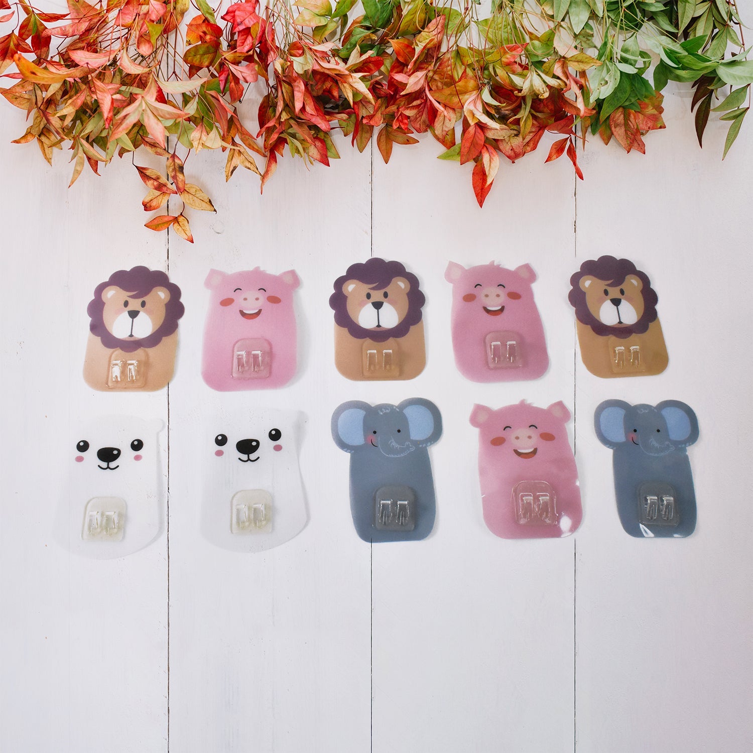 Animal Wall Hooks Set - Self-Adhesive, No-Drill Installation