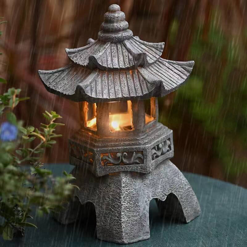 Japanese Solar Pagoda Garden Lantern with LED Light