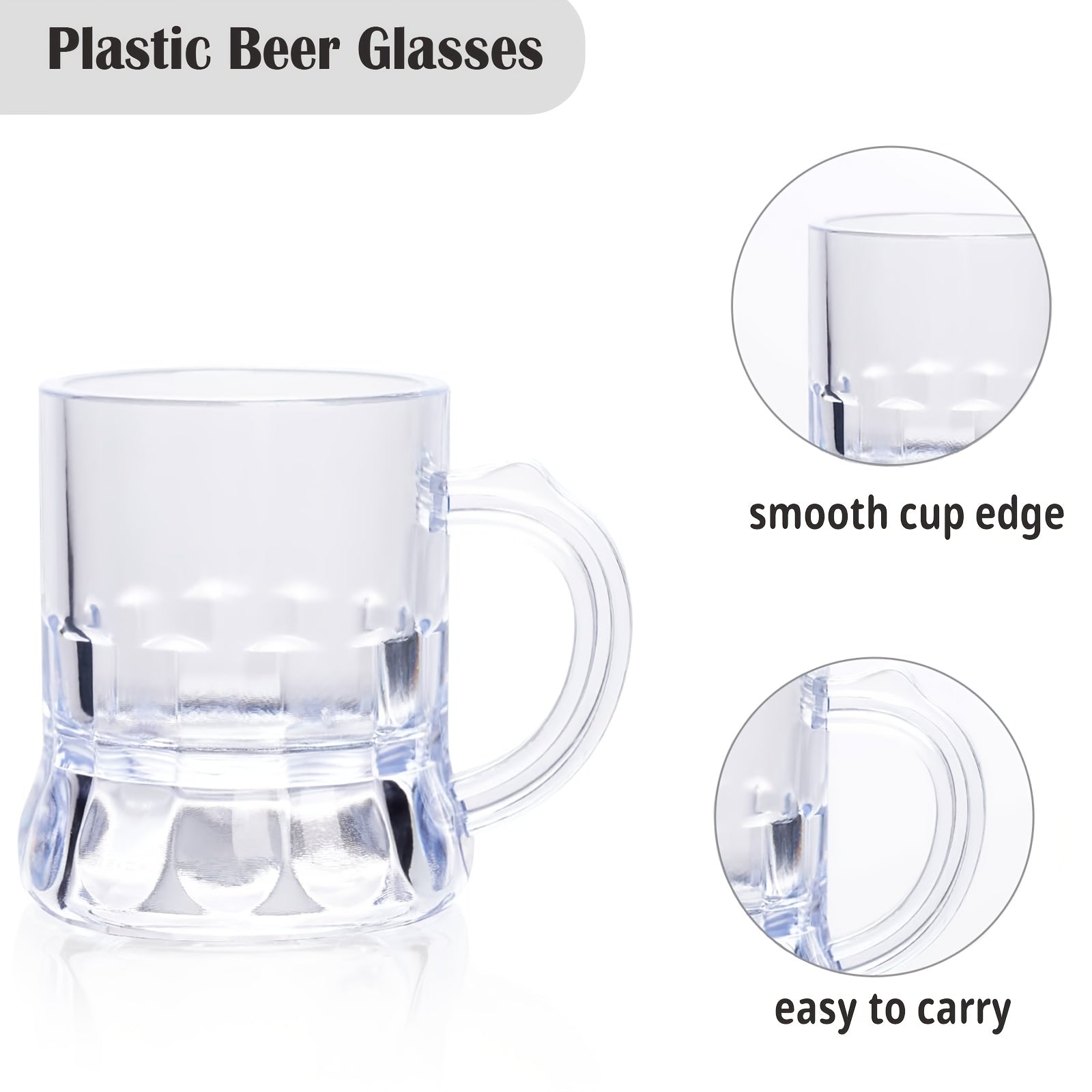Mini Beer Mugs – Clear Plastic Shot Glasses with Handles