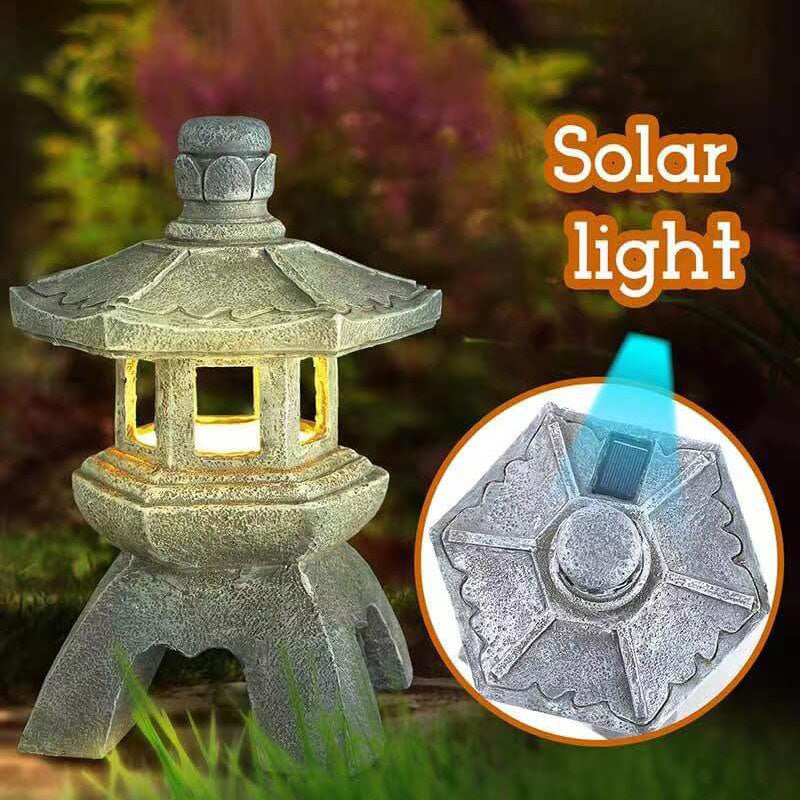 Japanese Solar Pagoda Garden Lantern with LED Light