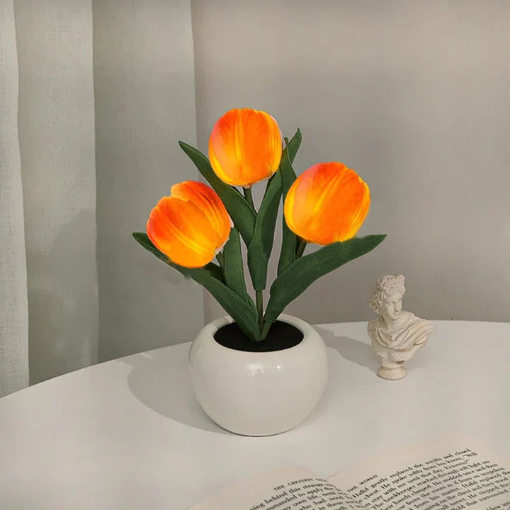 Tulip LED Table Lamp in Ceramic Pot – Warm Decorative Light Bright Orange