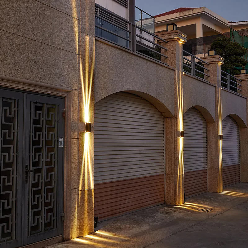 Modern LED Outdoor Wall Light - Weatherproof Aluminum Large - Three beams pointing up and down