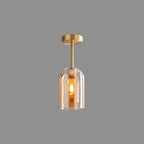 Modern Glass Pendant Light with Copper Finish Cognac Pendant Light
