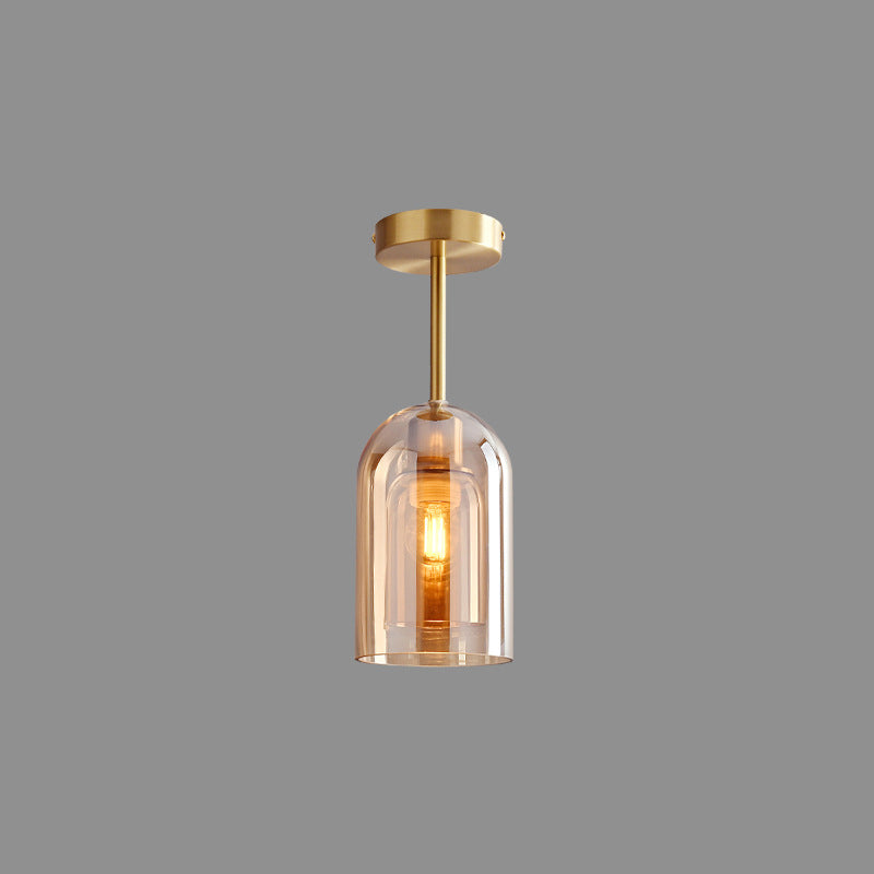 Modern Glass Pendant Light with Copper Finish Cognac Pendant Light