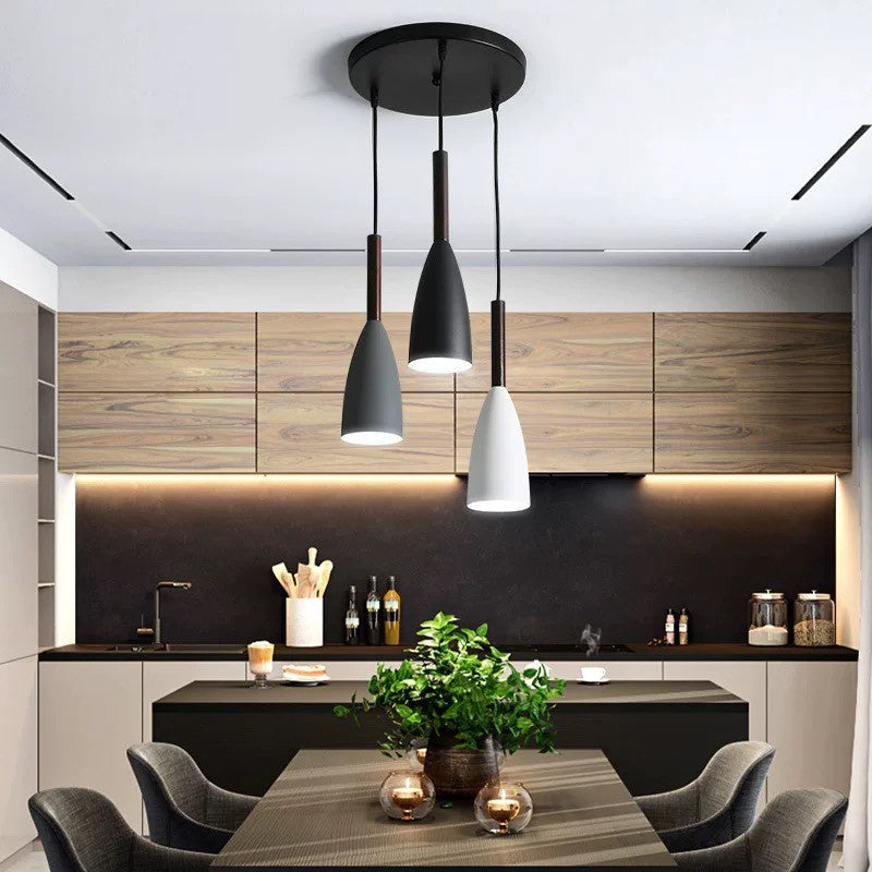 Modern Pendant Light Set with Wood Accents