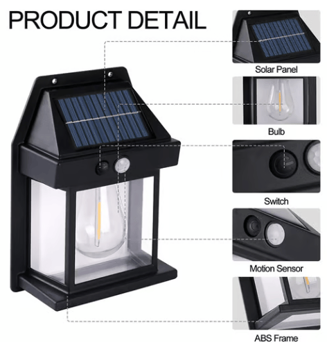 Solar Motion Sensor Wall Light with Edison Bulb Style