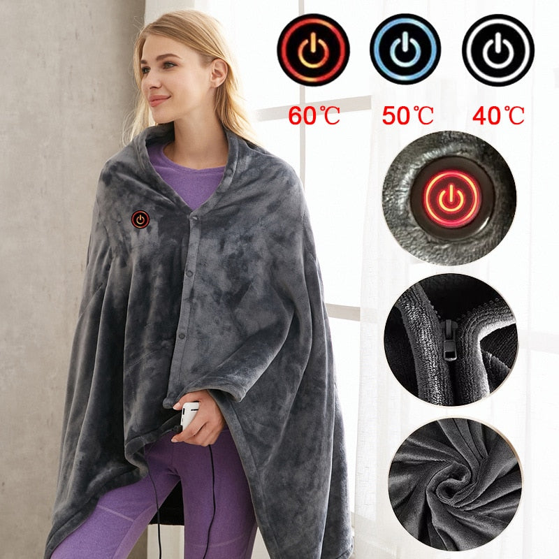 Heated Wearable Blanket with USB Power Bank