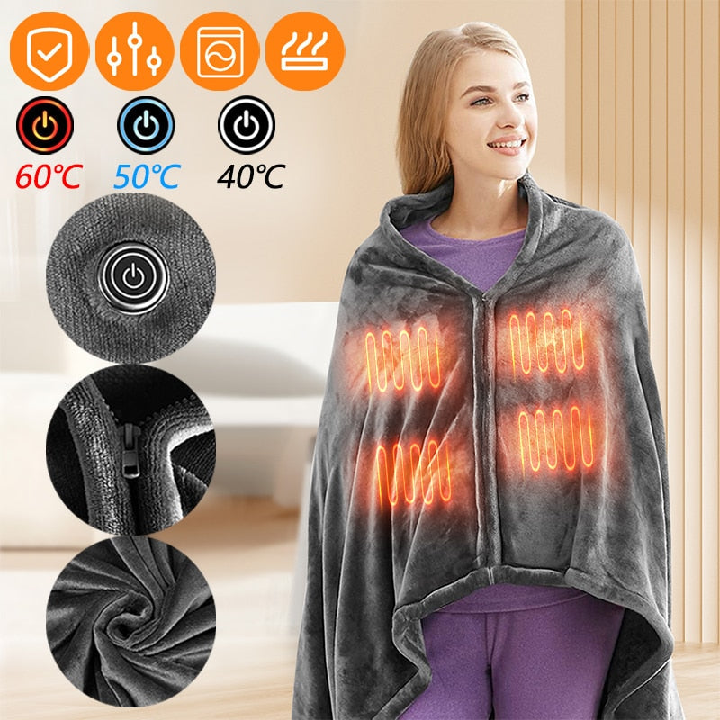 Heated Wearable Blanket with USB Power Bank