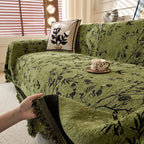 Chenille Sofa Throw with Botanical Print
