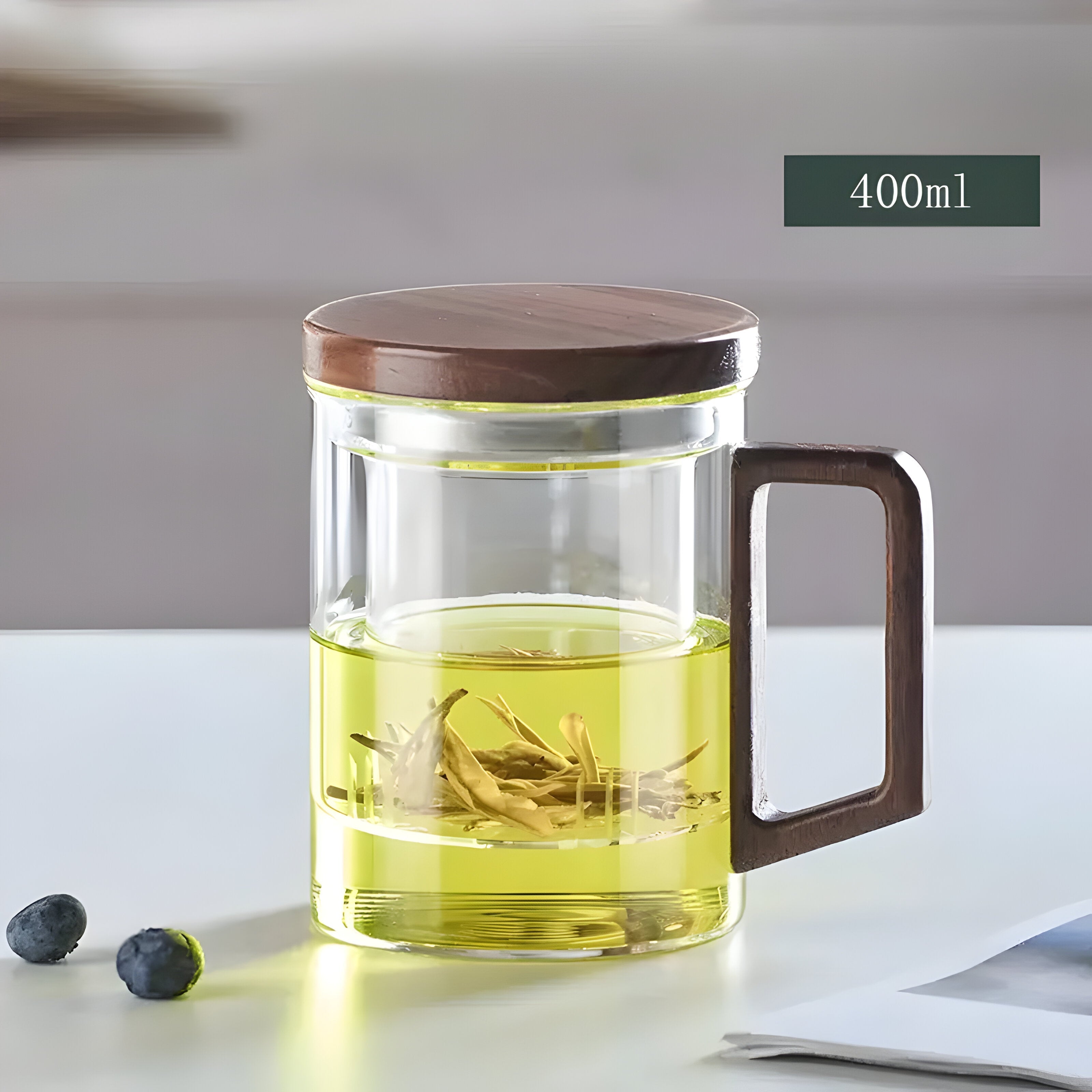 Glass Tea Mug with Infuser and Lid White 13.5 fl oz