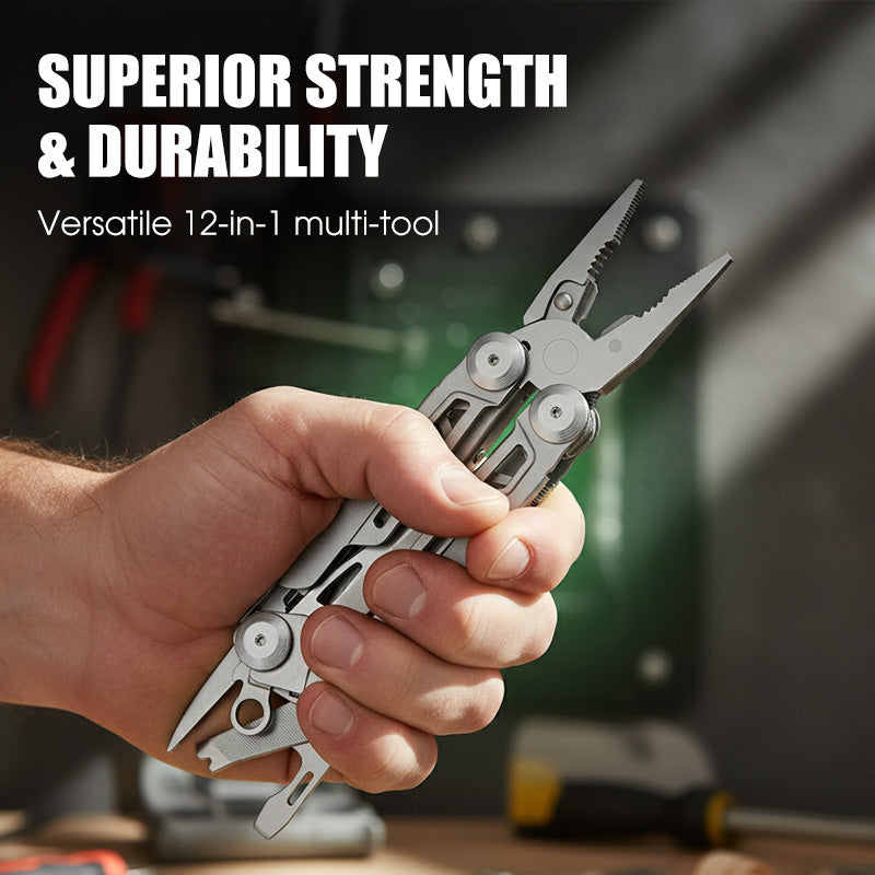 12-in-1 Folding Multitool with Pliers – Stainless Steel