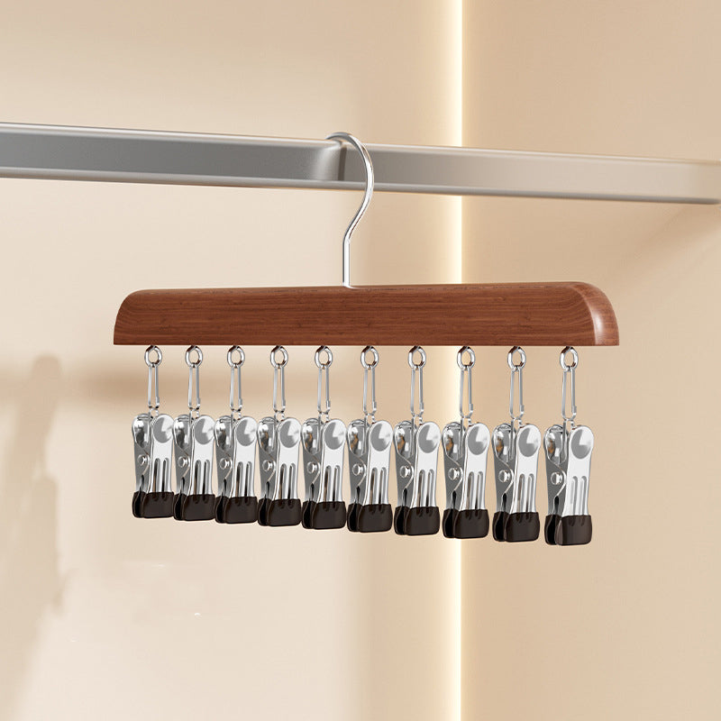 Rotating Multi-Hook Closet Organizer with 360° Swivel Dark walnut 10 clips