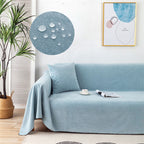 Waterproof Sofa Throw Cover with Jacquard Edge Sky Blue