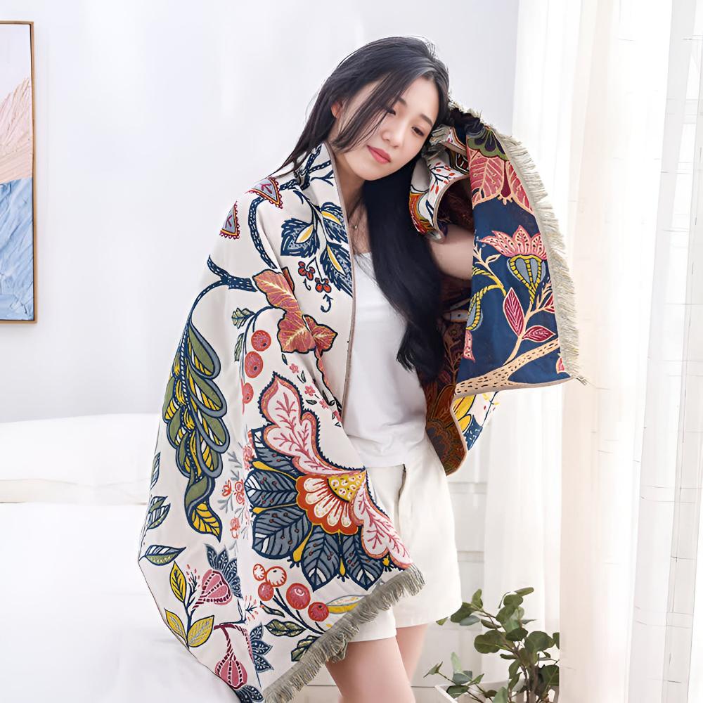 Reversible Cotton Bath Towel with Floral Print