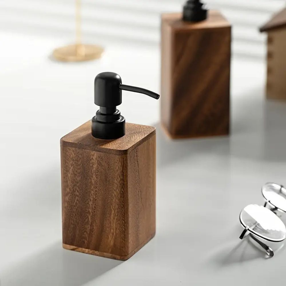 Walnut Soap Dispenser with Black Pump