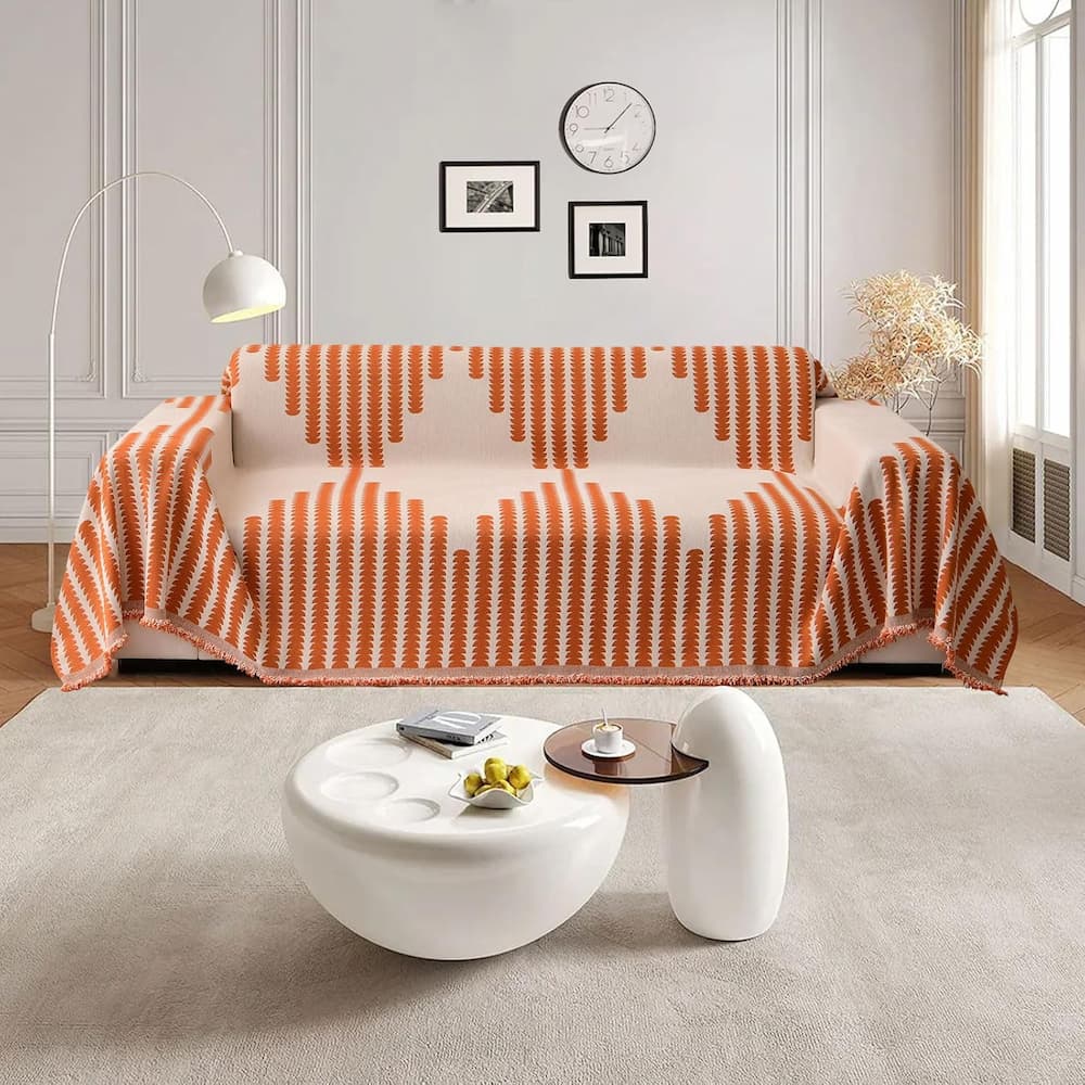 Cotton Chenille Sofa Throw with Non-Slip Design Orange