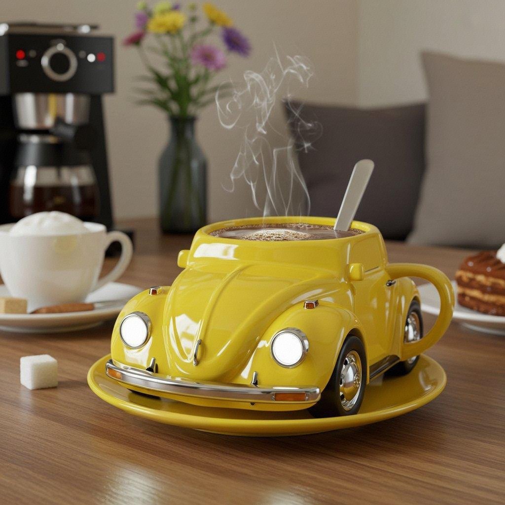 Vintage Car Ceramic Mug – 3D Auto Design Coffee Cup Yellow