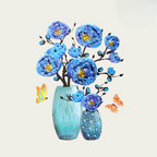 Flower Wall Stickers with Butterflies – Self-Adhesive Room Decoration Blue