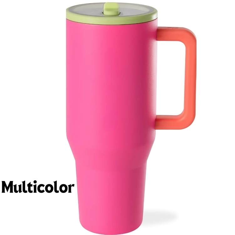 Insulated Travel Mug with Handle and Flip Straw - 40 oz Multicolored