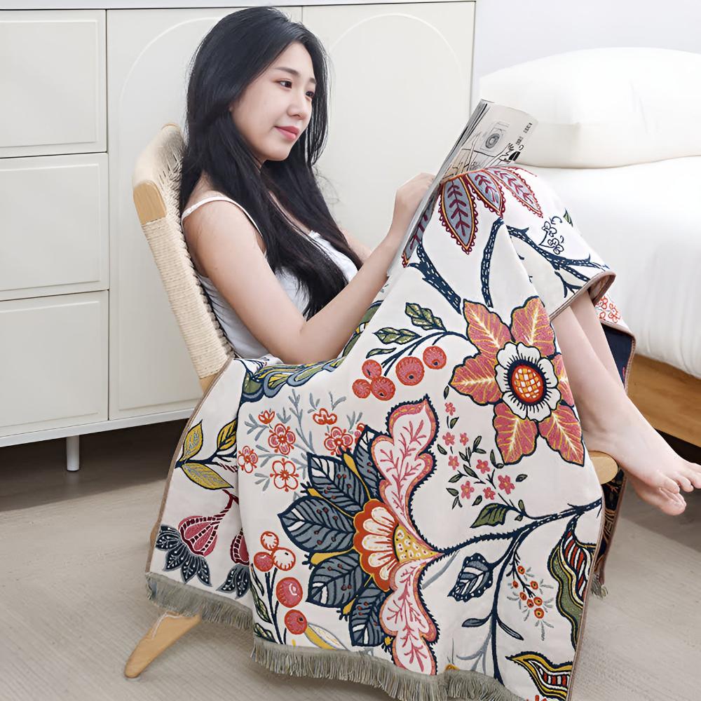 Reversible Cotton Bath Towel with Floral Print