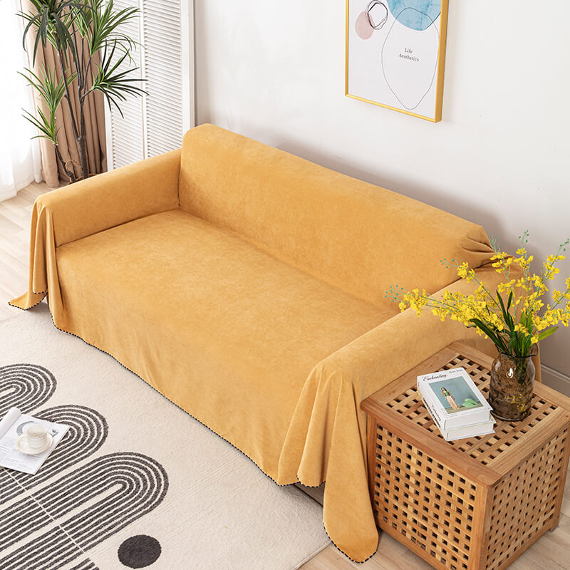 Waterproof Sofa Throw Cover with Jacquard Edge Yellow