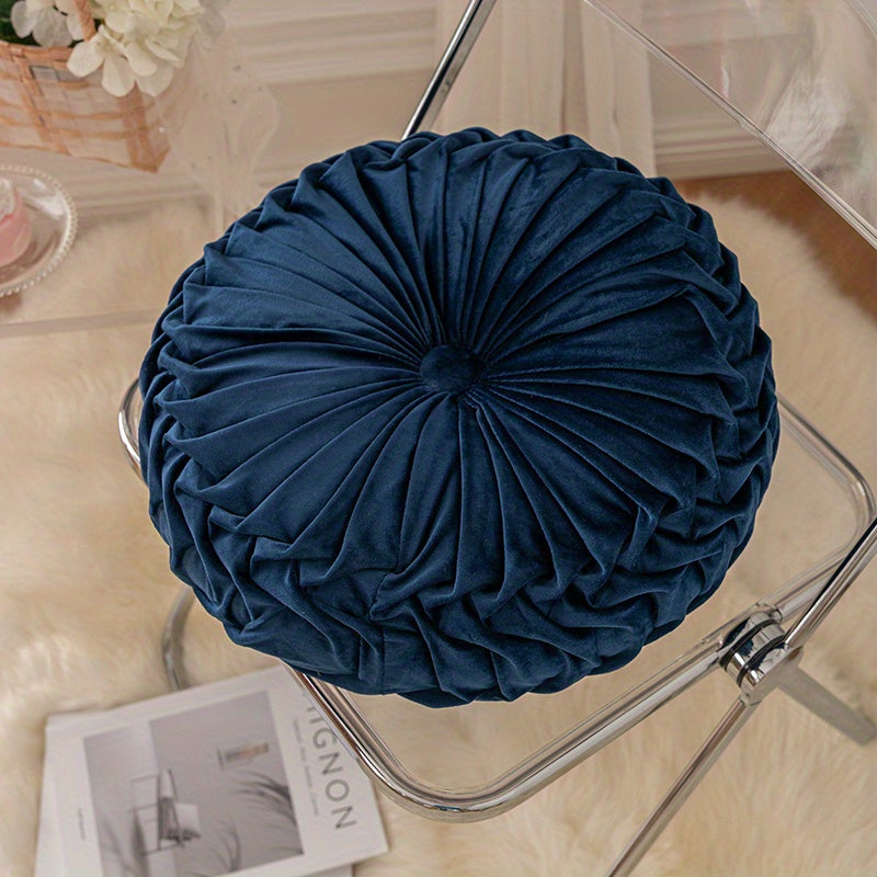 Round Velvet Floor Pillow – Soft Decorative Cushion Dark Blue