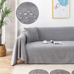 Waterproof Sofa Throw Cover with Jacquard Edge Gray