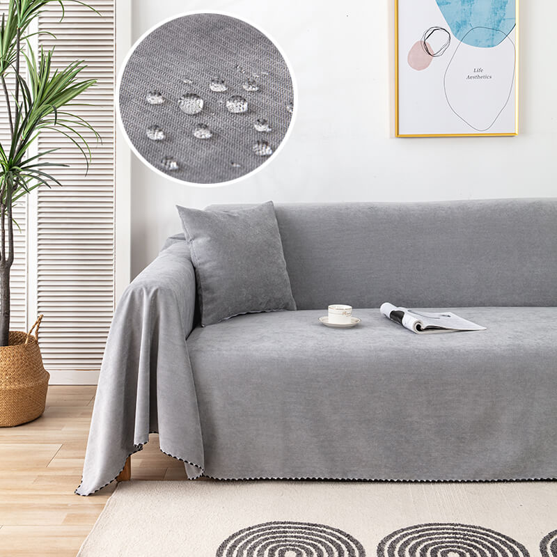 Waterproof Sofa Throw Cover with Jacquard Edge Gray