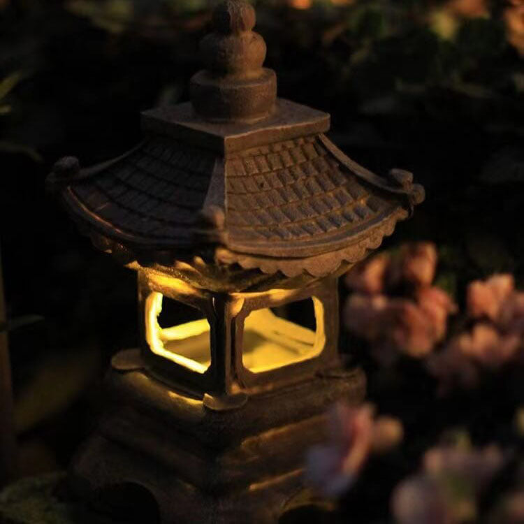 Japanese Solar Pagoda Garden Lantern with LED Light
