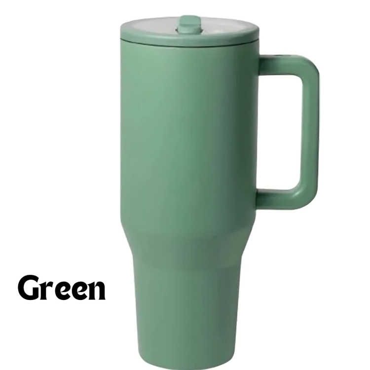 Insulated Travel Mug with Handle and Flip Straw - 40 oz Brown