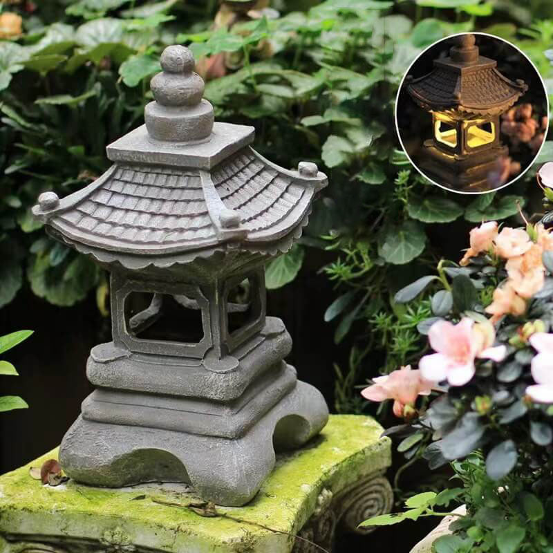 Japanese Solar Pagoda Garden Lantern with LED Light