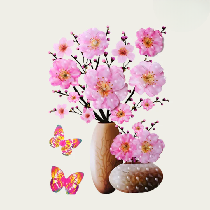 Flower Wall Stickers with Butterflies – Self-Adhesive Room Decoration