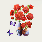 Flower Wall Stickers with Butterflies – Self-Adhesive Room Decoration Red