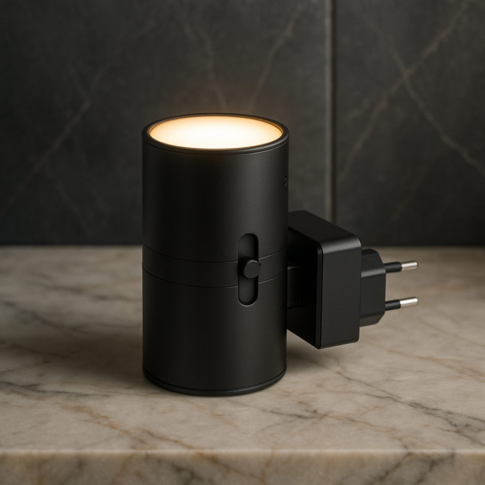 Dimmable LED Night Light to Plug In with Rotary Controller – Warm White Light Black