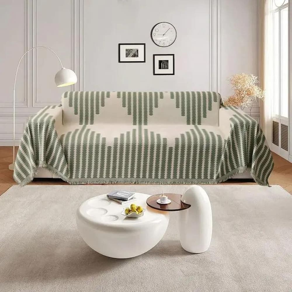 Cotton Chenille Sofa Throw with Non-Slip Design Green