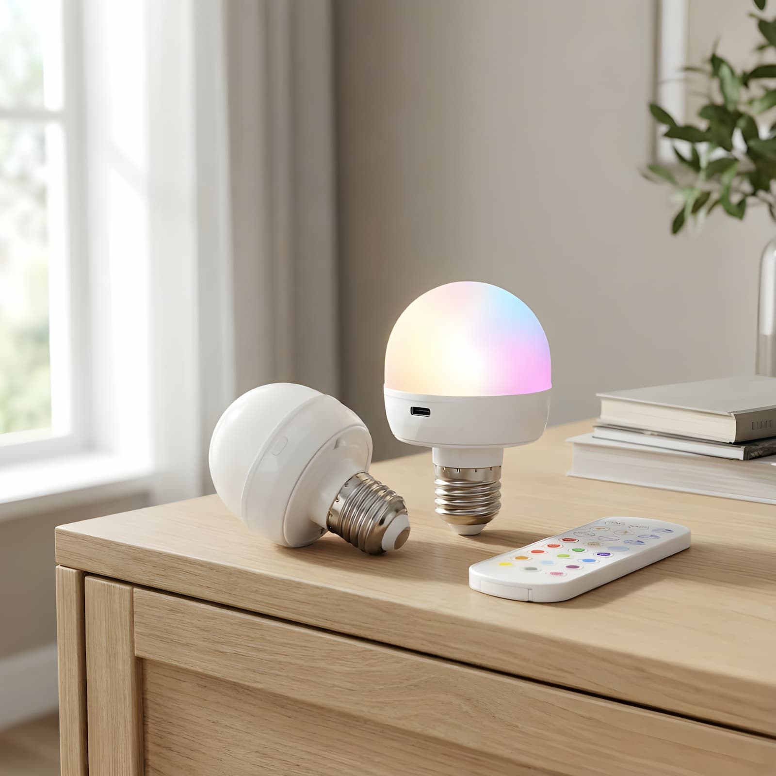 Rechargeable RGB LED Bulb with Remote - No Wiring Required