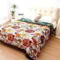 Reversible Floral Throw Blanket - Cotton with Vintage Pattern 91"x98"