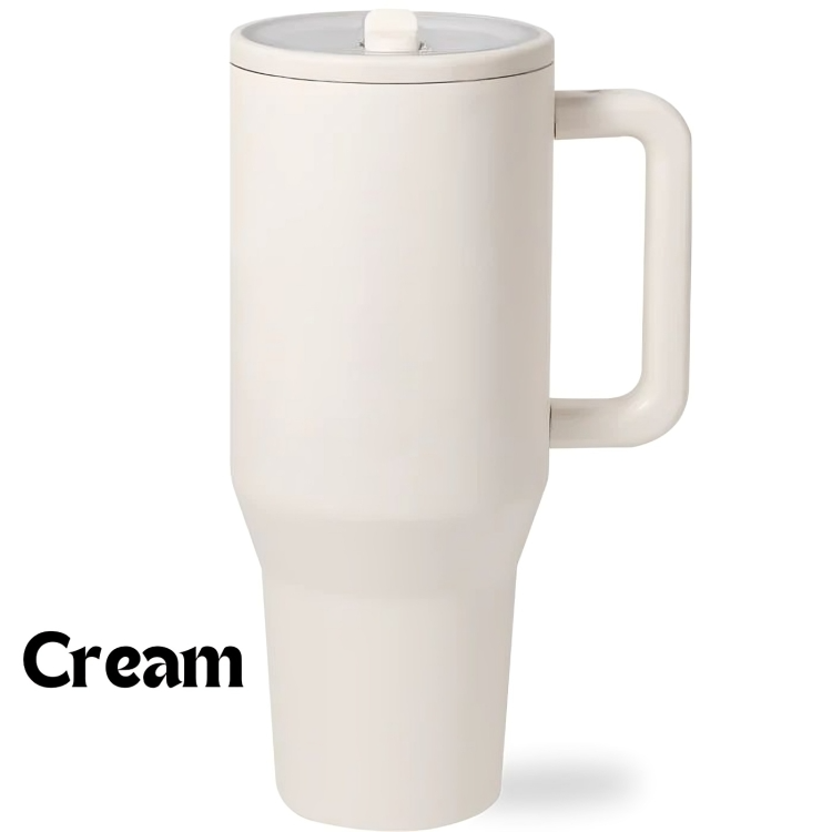 Insulated Travel Mug with Handle and Flip Straw - 40 oz Cream