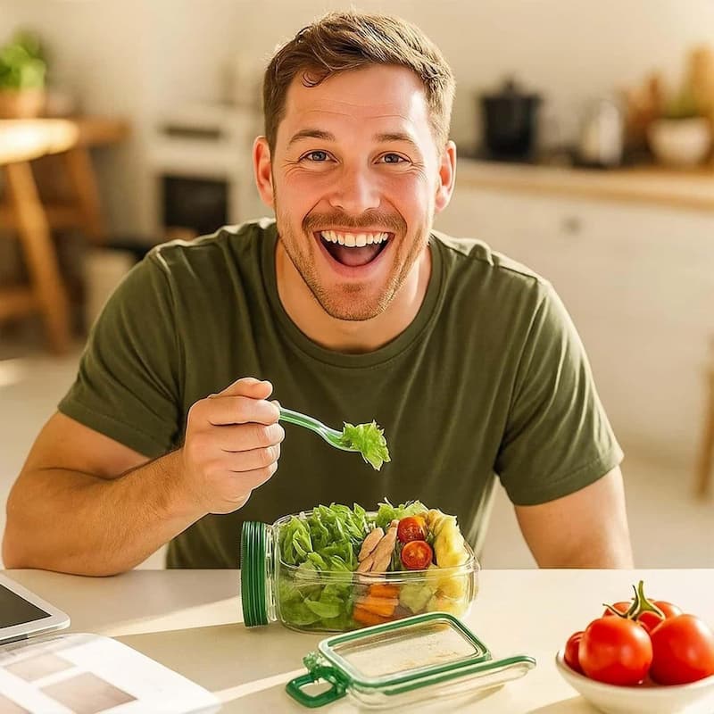 Glass Salad Container with Lid – Fresh Ingredients, No Soggy Salad