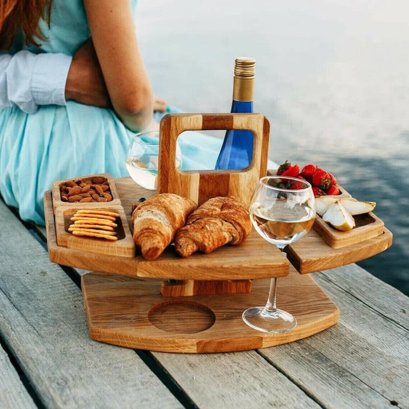 Bamboo Wine & Cheese Board with Bottle Holder