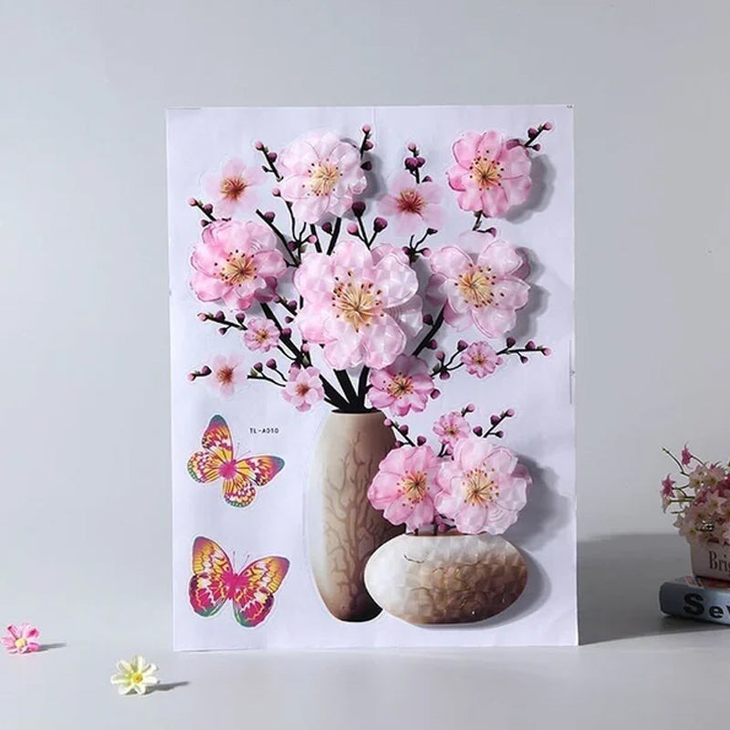 3D Floral Vase Wall Decals with Butterflies