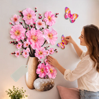 Flower Wall Stickers with Butterflies – Self-Adhesive Room Decoration Pink