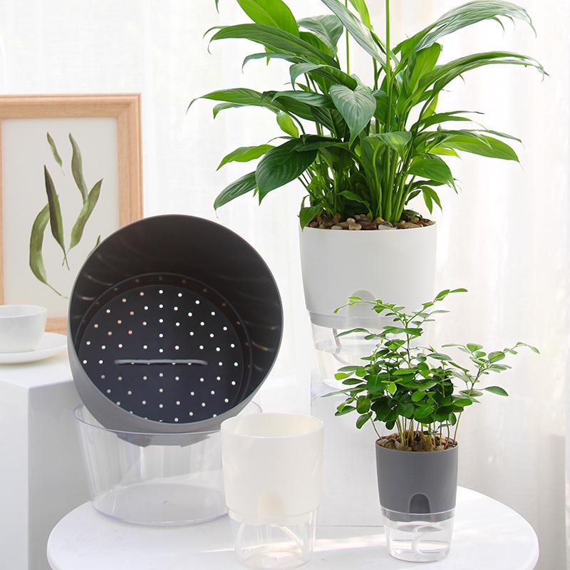 Self-Watering Planter – Cotton Wick System for Indoor Plants Gray XS